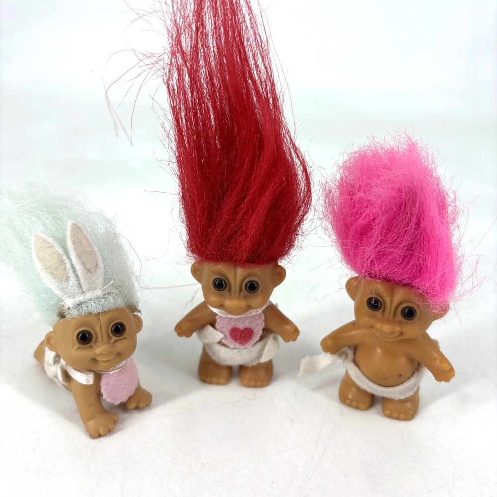 Vintage Baby Troll Doll Lot Crawling Bib Diaper Pink Blue Red Hair